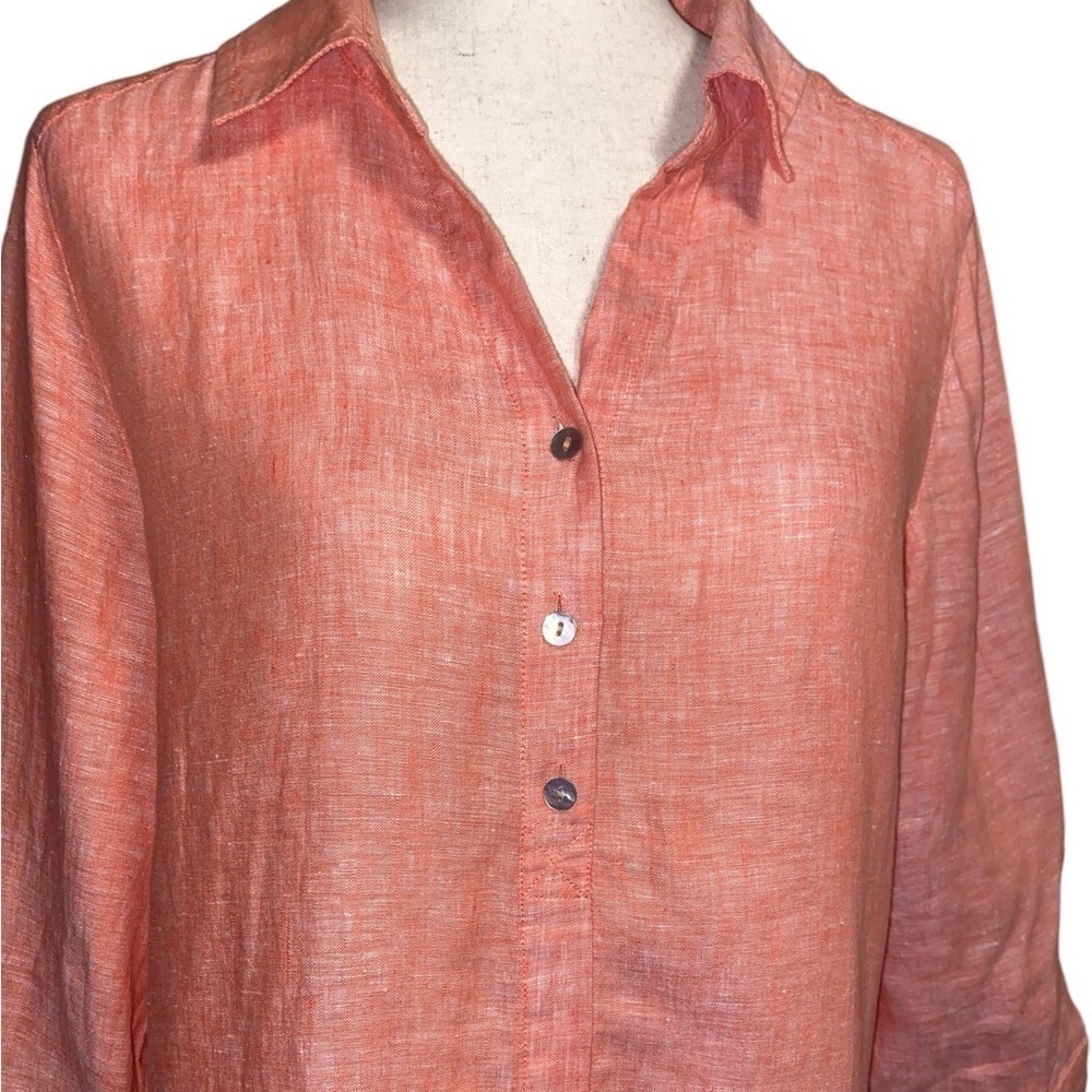 Chicos Linen 2/4 sleeve shirt in Coral | Sz 1/M - Picture 4 of 7